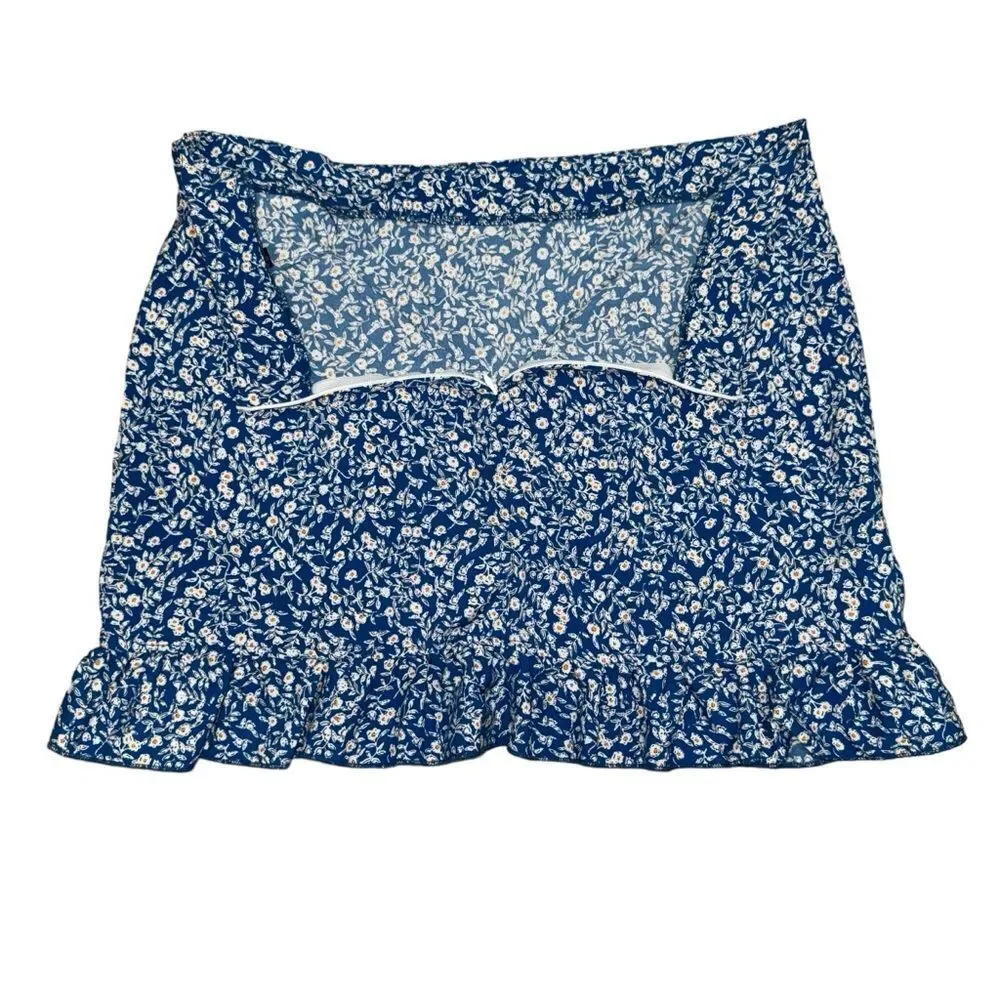NWT Zaful blue and white Floral Wrap tie front zip up back mini Skirt size L